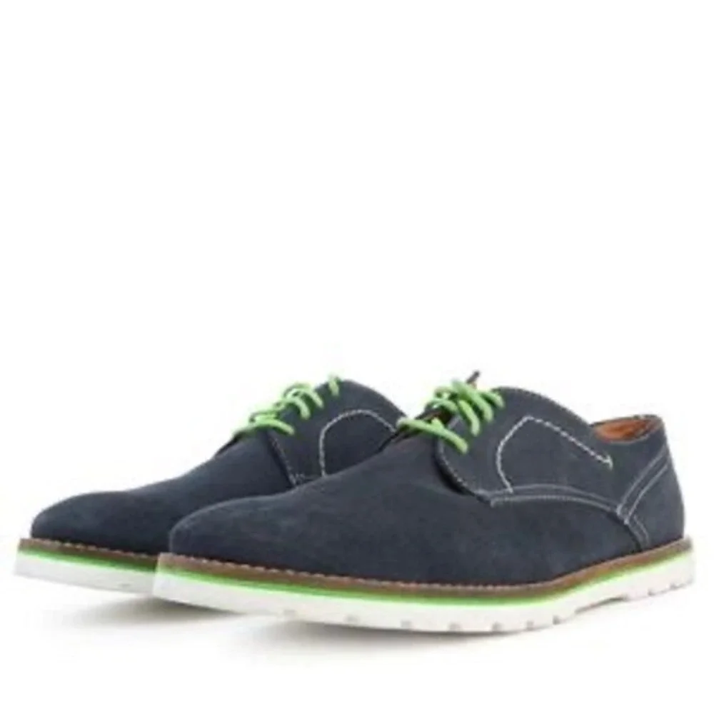 Ben Sherman Mens Navy Suede Derby Shoes Green Laces Casual‎ Oxford Sz US 11